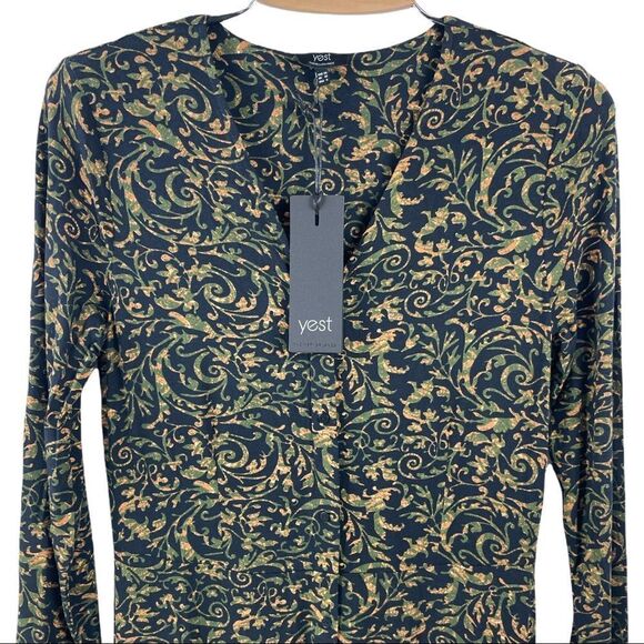 NWT Yest Jacquard Print Jersey Long Sleeved Button Front V Neck Dress Size 6 - Picture 4 of 6